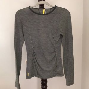 Lole gray striped long sleeved athletic tee.